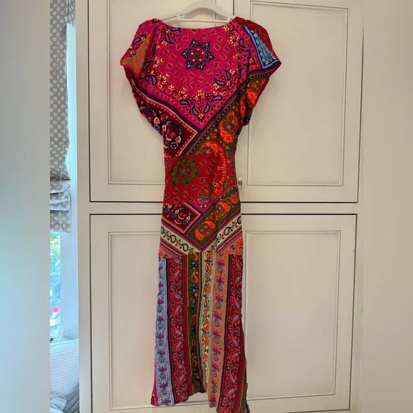 Farm Rio Colorful Floral Bandana Beaded Belt Waist Midi Dress size S - Picture 4 of 10